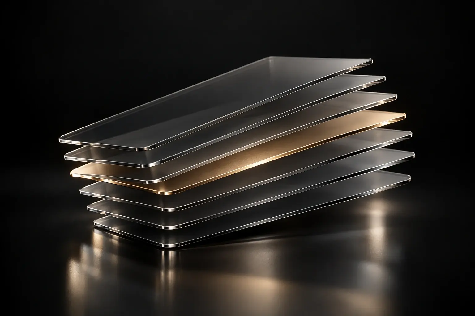 Smoked glass layers with a satin gold center on charcoal
